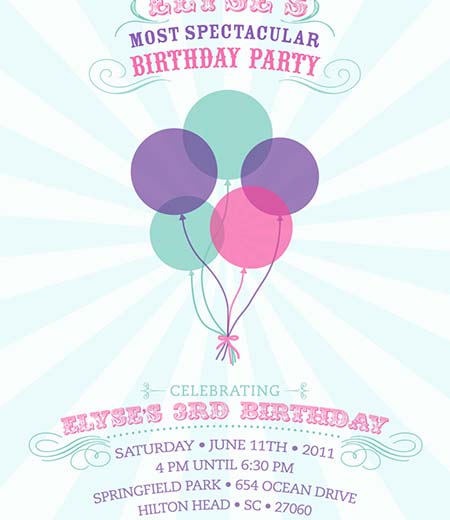 Spectacular Balloons Birthday Party Printable Invitation